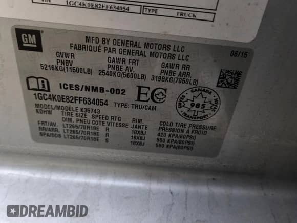 2015 Chevrolet Silverado 3500HD LTZ с VIN 1GC4K0E82FF634054, выставлен на аукционе Copart как лот 85249714 с пробегом 121 703 миль миль и Списание • Salvage title. История ставок и продаж доступна на DreamBid. Изображение 13.