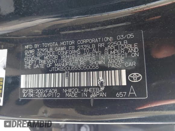 ✅ 2005 Toyota Prius • VIN: JTDKB20U553050058 • Lot: 43598785. Listed on IAAI with 188,817 mi. Free auction sales archive from the USA and detailed vehicle history report at DreamBid. Image 9.