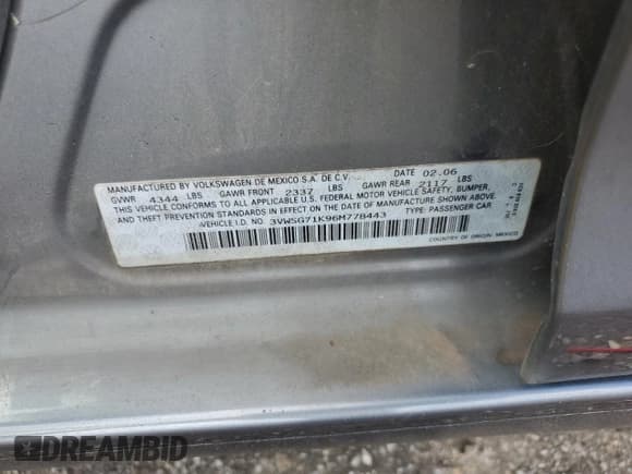 ✅ 2006 Volkswagen Jetta 2.5L • VIN: 3VWSG71K96M778443 • Лот: 66174505. Опубликован ранее на Copart с пробегом 145 969 миль. Бесплатный доступ к архиву аукционных продаж из США и подробный отчёт об истории автомобиля на DreamBid. Изображение 12.