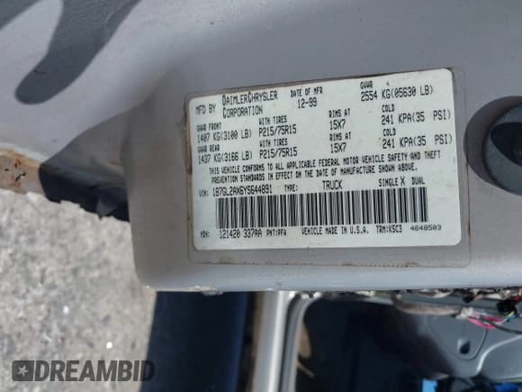 ✅ 2000 Dodge Dakota Sport • VIN: 1B7GL2AX6YS644891 • Лот: 41961323. Опубликован ранее на IAAI с пробегом 194 210 миль. Бесплатный доступ к архиву аукционных продаж из США и подробный отчёт об истории автомобиля на DreamBid. Изображение 9.