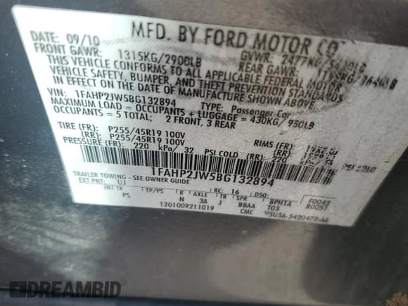 ✅ 2011 Ford Taurus Limited • VIN: 1FAHP2JW5BG132894 • Lot: 46996815. Wystawiony na Copart z przebiegiem 76 980 mil. Bezpłatny archiwum sprzedaży aukcyjnych z USA i szczegółowy raport historii pojazdu na DreamBid. Zdjęcie 14.