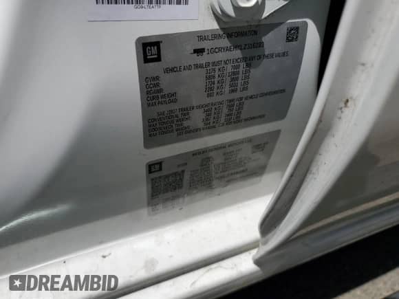 2020 Chevrolet Silverado 1500 Work Truck with VIN 1GCRYAEHXLZ316283, listed as a Copart auction lot 56252084 with Not provided miles and Salvage title. Bid and sale history available at DreamBid. Image 12.