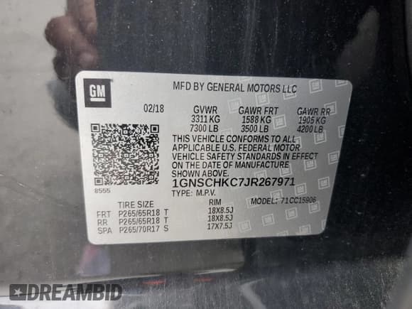 ✅ 2018 Chevrolet Suburban LT • VIN: 1GNSCHKC7JR267971 • Лот: 59701225. Опубликован ранее на Copart с пробегом 133 241 миль. Бесплатный доступ к архиву аукционных продаж из США и подробный отчёт об истории автомобиля на DreamBid. Изображение 12.