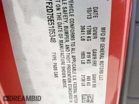 ✅ 2014 Chevrolet Corvette 3LT • VIN: 1G1YF2D75E5105348 • Lot: 70901095. Listed on Copart with 85,734 mi. Free auction sales archive from the USA and detailed vehicle history report at DreamBid. Image 12.