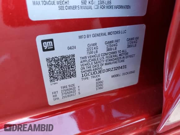 2024 Chevrolet Silverado 1500 High Country with VIN 1GCUDJED3RZ320431, listed as a Copart auction lot 73219404 with Not provided miles and Salvage title. Bid and sale history available at DreamBid. Image 13.