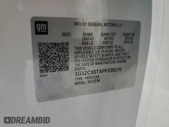 2023 Chevrolet Malibu LS z VIN 1G1ZC5STXPF235170, wystawiony jako Copart lot #70440915 z przebiegiem 32 728 mil mil oraz Nie do naprawy • Non repairable. Historia ofert i sprzedaży dostępna na DreamBid. Obrazek 12.