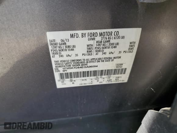 ✅ 2014 Ford Explorer XLT • VIN: 1FM5K7D84EGA06094 • Lot: 61488565. Wystawiony na Copart z przebiegiem 158 024 mil. Bezpłatny archiwum sprzedaży aukcyjnych z USA i szczegółowy raport historii pojazdu na DreamBid. Zdjęcie 13.