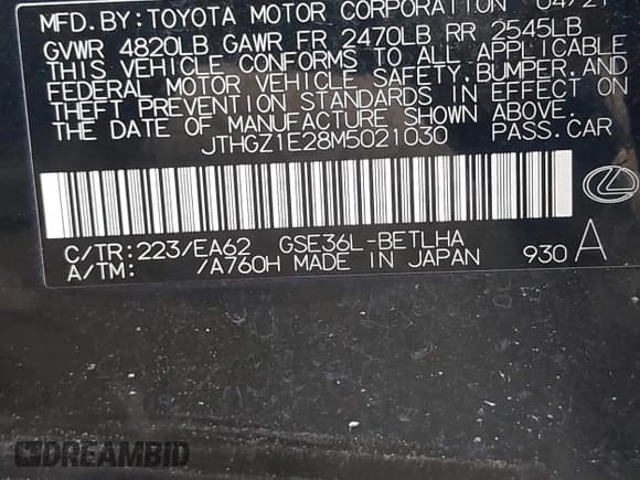 ✅ 2021 Lexus IS 350 F Sport • VIN: JTHGZ1E28M5021030 • Лот: 42182708. Опубликован ранее на IAAI с пробегом 39 016 миль. Бесплатный доступ к архиву аукционных продаж из США и подробный отчёт об истории автомобиля на DreamBid. Изображение 9.