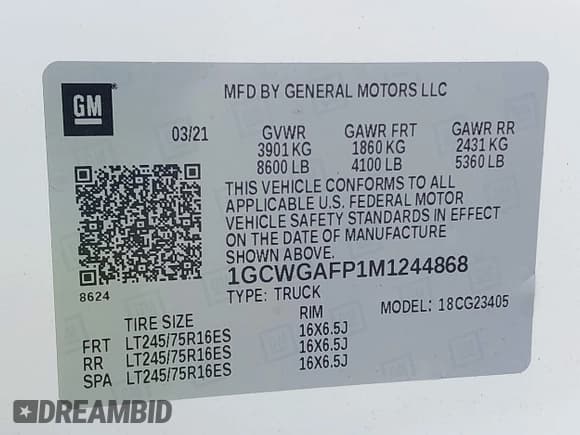✅ 2021 Chevrolet Express Cargo • VIN: 1GCWGAFP1M1244868 • Лот: 42964153. Опубликован ранее на IAAI с пробегом 62 764 миль. Бесплатный доступ к архиву аукционных продаж из США и подробный отчёт об истории автомобиля на DreamBid. Изображение 9.