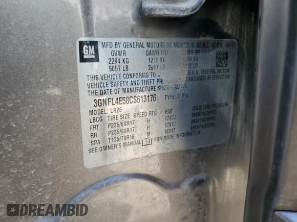 ✅ 2012 Chevrolet Captiva Sport LTZ • VIN: 3GNFL4E58CS613176 • Лот: 52626265. Опубликован ранее на Copart с пробегом 168 942 миль. Бесплатный доступ к архиву аукционных продаж из США и подробный отчёт об истории автомобиля на DreamBid. Изображение 13.