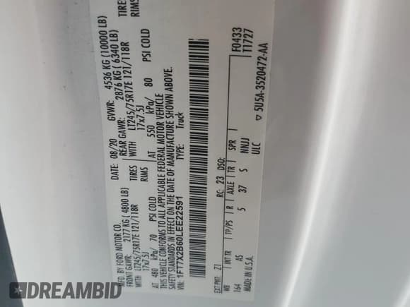 ✅ 2020 Ford F-250 XL • VIN: 1FT7X2B60LEE22591 • Lot: 51676815. Wystawiony na Copart z przebiegiem 177 628 mil. Bezpłatny archiwum sprzedaży aukcyjnych z USA i szczegółowy raport historii pojazdu na DreamBid. Zdjęcie 14.