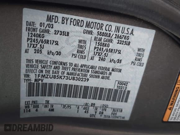 ✅ 2003 Ford Explorer • VIN: 1FMZU85K73UB30239 • Лот: 41336342. Опубликован ранее на IAAI с пробегом 71 015 миль. Бесплатный доступ к архиву аукционных продаж из США и подробный отчёт об истории автомобиля на DreamBid. Изображение 9.