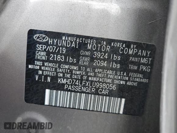 ✅ 2020 Hyundai Elantra SE • VIN: KMHD74LFXLU998056 • Lot: 81450405. Listed on Copart with 116,469 mi. Free auction sales archive from the USA and detailed vehicle history report at DreamBid. Image 13.