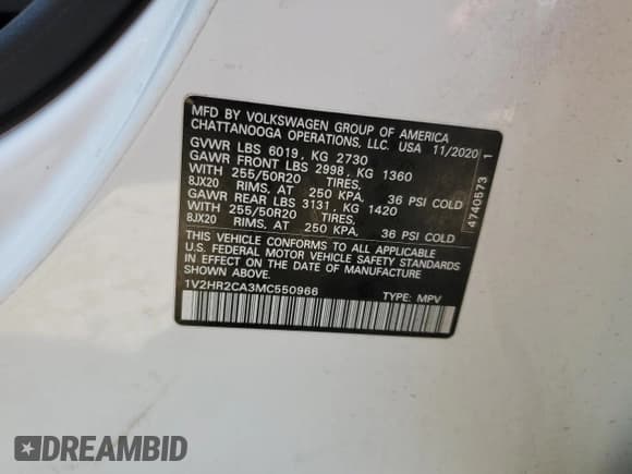 ✅ 2021 Volkswagen Atlas SE • VIN: 1V2HR2CA3MC550966 • Lot: 44736935. Listed on Copart with 91,152 mi. Free auction sales archive from the USA and detailed vehicle history report at DreamBid. Image 14.
