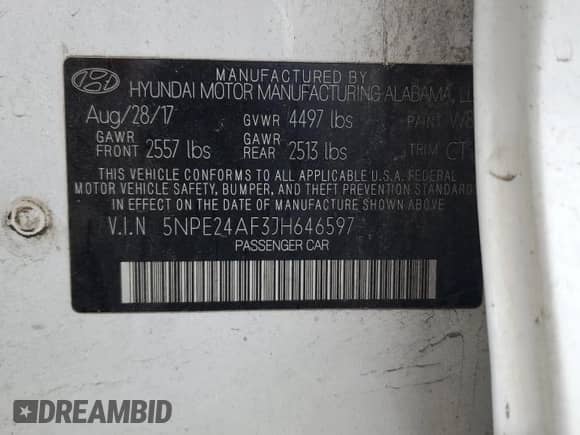 2018 Hyundai Sonata SE с VIN 5NPE24AF3JH646597, выставлен на аукционе Copart как лот 55990555 с пробегом 173 419 миль миль и Списание • Salvage title. История ставок и продаж доступна на DreamBid. Изображение 12.