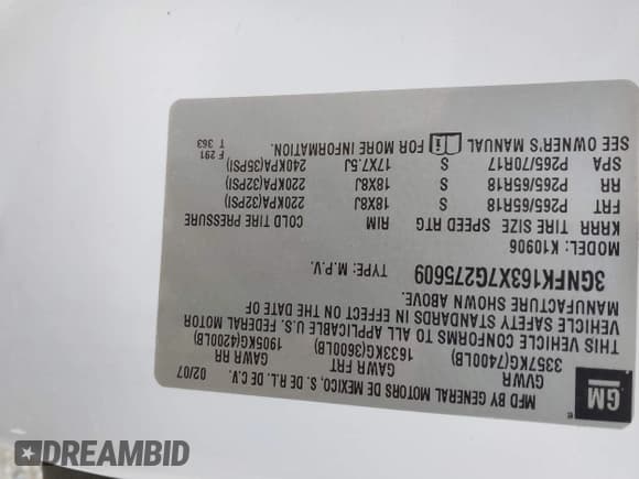 ✅ 2007 Chevrolet Suburban LT • VIN: 3GNFK163X7G275609 • Lot: 41934736. Listed on IAAI with 234,794 mi. Free auction sales archive from the USA and detailed vehicle history report at DreamBid. Image 9.