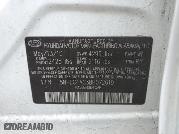 ✅ 2011 Hyundai Sonata SE • VIN: 5NPEC4AC3BH072619 • Lot: 73508454. Listed on Copart with 88,872 mi. Free auction sales archive from the USA and detailed vehicle history report at DreamBid. Image 14.