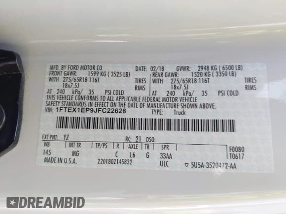 ✅ 2018 Ford F-150 XL • VIN: 1FTEX1EP9JFC22628 • Лот: 42463357. Опубликован ранее на IAAI с пробегом 93 331 миль. Бесплатный доступ к архиву аукционных продаж из США и подробный отчёт об истории автомобиля на DreamBid. Изображение 9.