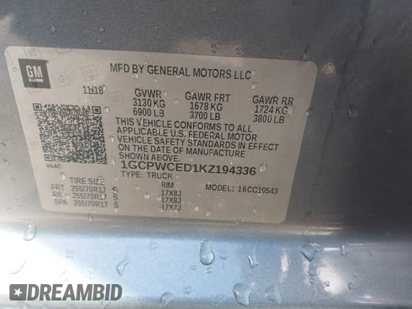 2019 Chevrolet Silverado 1500 LT with VIN 1GCPWCED1KZ194336, listed as a IAAI auction lot 43418898 with 98,761 mi miles and . Bid and sale history available at DreamBid. Image 9.