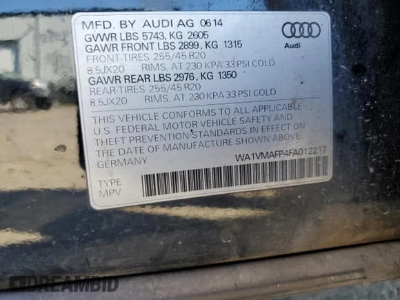 ✅ 2015 Audi Q5 Prestige • VIN: WA1VMAFP4FA012217 • Lot: 53650275. Listed on Copart with 112,228 mi. Free auction sales archive from the USA and detailed vehicle history report at DreamBid. Image 13.