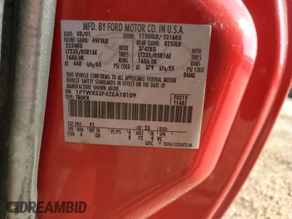✅ 2002 Ford F-350 XL • VIN: 1FTWX33F42EA18109 • Лот: 69504424. Опубликован ранее на Copart с пробегом 287 258 миль. Бесплатный доступ к архиву аукционных продаж из США и подробный отчёт об истории автомобиля на DreamBid. Изображение 14.