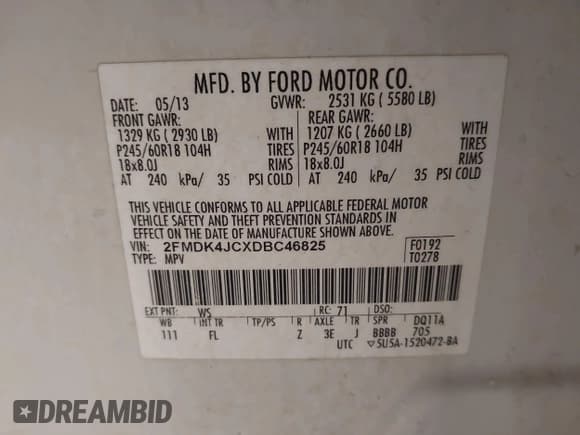 ✅ 2013 Ford Edge SEL • VIN: 2FMDK4JCXDBC46825 • Лот: 43885338. Опубликован ранее на IAAI с пробегом 238 821 миль. Бесплатный доступ к архиву аукционных продаж из США и подробный отчёт об истории автомобиля на DreamBid. Изображение 9.