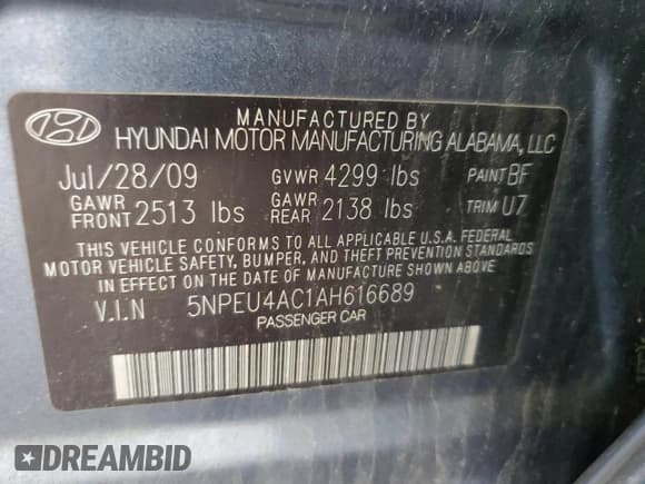 ✅ 2010 Hyundai Sonata Limited • VIN: 5NPEU4AC1AH616689 • Лот: 54319565. Опубликован ранее на Copart с пробегом 90 454 миль. Бесплатный доступ к архиву аукционных продаж из США и подробный отчёт об истории автомобиля на DreamBid. Изображение 12.