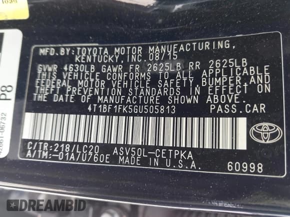 ✅ 2016 Toyota Camry XLE • VIN: 4T1BF1FK5GU505813 • Лот: 43198574. Опубликован ранее на IAAI с пробегом 139 790 миль. Бесплатный доступ к архиву аукционных продаж из США и подробный отчёт об истории автомобиля на DreamBid. Изображение 9.