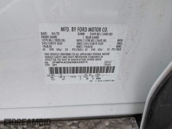 ✅ 2022 Ford Edge SE • VIN: 2FMPK4G96NBA59575 • Лот: 42171392. Опубликован ранее на IAAI с пробегом 47 091 миль. Бесплатный доступ к архиву аукционных продаж из США и подробный отчёт об истории автомобиля на DreamBid. Изображение 9.