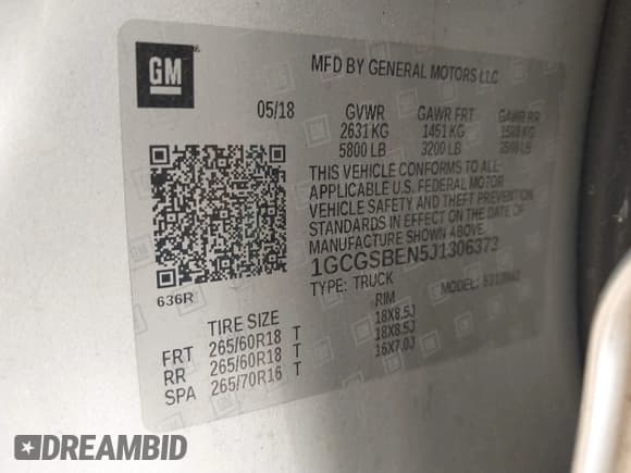 ✅ 2018 Chevrolet Colorado 2WD Work Truck • VIN: 1GCGSBEN5J1306373 • Lot: 41843621. Listed on IAAI with 94,766 mi. Free auction sales archive from the USA and detailed vehicle history report at DreamBid. Image 9.