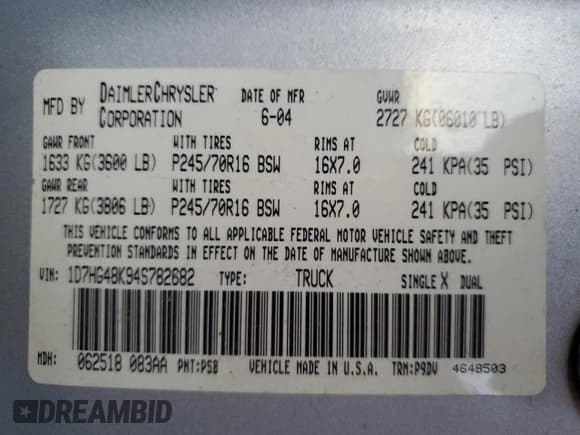 ✅ 2004 Dodge Dakota SLT • VIN: 1D7HG48K94S782682 • Lot: 80693184. Wystawiony na Copart z przebiegiem 70 896 mil. Bezpłatny archiwum sprzedaży aukcyjnych z USA i szczegółowy raport historii pojazdu na DreamBid. Zdjęcie 12.
