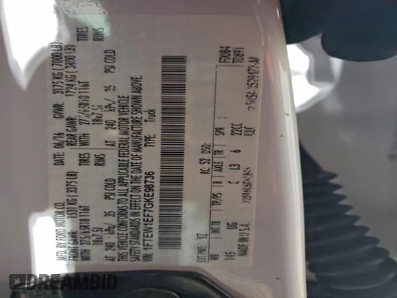 ✅ 2016 Ford F-150 XLT • VIN: 1FTEW1EF7GKE98736 • Лот: 93847655. Опубликован ранее на Copart с пробегом 109 566 миль. Бесплатный доступ к архиву аукционных продаж из США и подробный отчёт об истории автомобиля на DreamBid. Изображение 12.