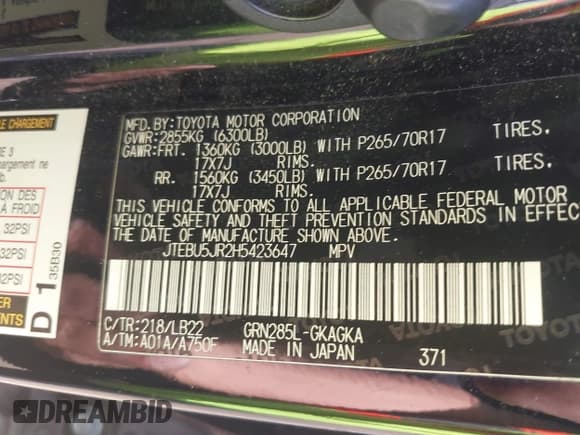 ✅ 2017 Toyota 4Runner SR5 • VIN: JTEBU5JR2H5423647 • Лот: 42350140. Опубликован ранее на IAAI с пробегом 76 700 миль. Бесплатный доступ к архиву аукционных продаж из США и подробный отчёт об истории автомобиля на DreamBid. Изображение 9.