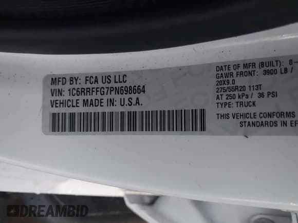 ✅ 2023 Ram 1500 Big Horn • VIN: 1C6RRFFG7PN698664 • Lot: 41103495. Listed on IAAI with 34,307 mi. Free auction sales archive from the USA and detailed vehicle history report at DreamBid. Image 9.