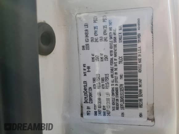 2001 Dodge Dakota z VIN 1B7FL26X91S132570, wystawiony jako Copart lot #72270094 z przebiegiem 118 842 mil mil oraz Szkoda całkowita • Salvage title. Historia ofert i sprzedaży dostępna na DreamBid. Obrazek 12.