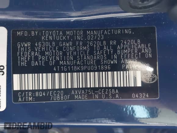 2023 Toyota Camry SE with VIN 4T1G11BK9PU091896, listed as a IAAI auction lot 42505987 with 75,683 mi miles and . Bid and sale history available at DreamBid. Image 9.