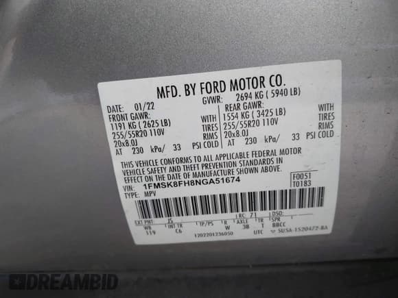 ✅ 2022 Ford Explorer Limited • VIN: 1FMSK8FH8NGA51674 • Lot: 43843022. Wystawiony na IAAI z przebiegiem 50 610 mil. Bezpłatny archiwum sprzedaży aukcyjnych z USA i szczegółowy raport historii pojazdu na DreamBid. Zdjęcie 9.