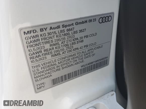 ✅ 2024 Audi RS Q8 • VIN: WU1ARBF19RD000254 • Лот: 61815085. Опубликован ранее на Copart с пробегом 10 855 миль. Бесплатный доступ к архиву аукционных продаж из США и подробный отчёт об истории автомобиля на DreamBid. Изображение 13.