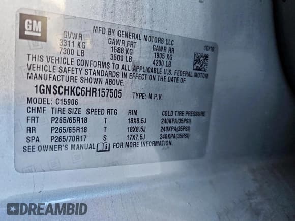 ✅ 2017 Chevrolet Suburban LT • VIN: 1GNSCHKC6HR157505 • Лот: 92344065. Опубликован ранее на Copart с пробегом 153 215 миль. Бесплатный доступ к архиву аукционных продаж из США и подробный отчёт об истории автомобиля на DreamBid. Изображение 13.