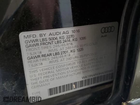 ✅ 2017 Audi allroad A4 Prestige • VIN: WA19NAF43HA089958 • Lot: 62512585. Listed on Copart with 92,737 mi. Free auction sales archive from the USA and detailed vehicle history report at DreamBid. Image 12.