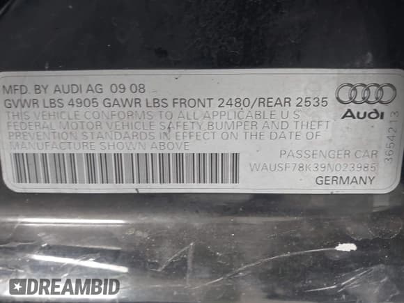 ✅ 2009 Audi A4 Premium Plus • VIN: WAUSF78K39N023985 • Lot: 43607697. Listed on IAAI with 132,158 mi. Free auction sales archive from the USA and detailed vehicle history report at DreamBid. Image 9.