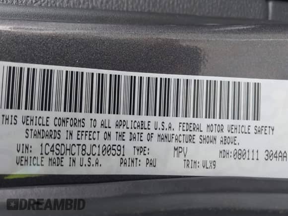 2018 Dodge Durango R/T with VIN 1C4SDHCT8JC100591, listed as a IAAI auction lot 43296025 with 95,326 mi miles and . Bid and sale history available at DreamBid. Image 9.