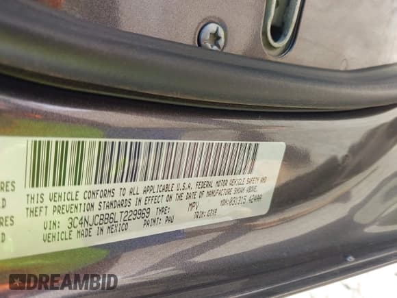 ✅ 2020 Jeep Compass Latitude • VIN: 3C4NJCBB6LT229969 • Lot: 42232500. Listed on IAAI with 86,501 mi. Free auction sales archive from the USA and detailed vehicle history report at DreamBid. Image 9.