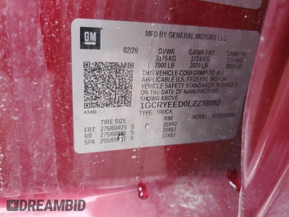 ✅ 2020 Chevrolet Silverado 1500 RST • VIN: 1GCRYEED0LZ238892 • Lot: 91567215. Listed on Copart with 58,971 mi. Free auction sales archive from the USA and detailed vehicle history report at DreamBid. Image 13.