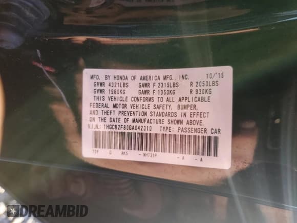 ✅ 2016 Honda Accord EX-L • VIN: 1HGCR2F80GA042010 • Лот: 87460545. Опубликован ранее на Copart с пробегом Не указан. Бесплатный доступ к архиву аукционных продаж из США и подробный отчёт об истории автомобиля на DreamBid. Изображение 13.