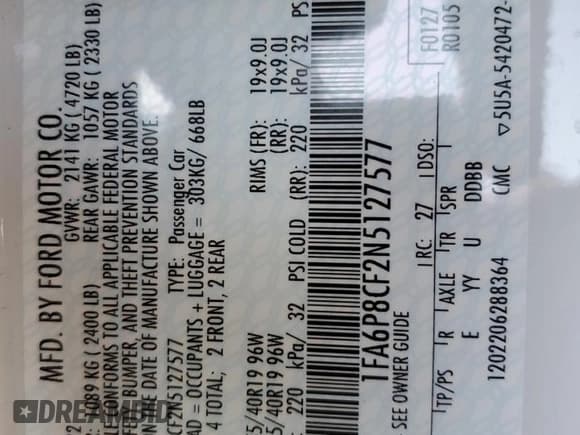 ✅ 2022 Ford Mustang GT Premium • VIN: 1FA6P8CF2N5127577 • Lot: 42247165. Listed on Copart with Not provided. Free auction sales archive from the USA and detailed vehicle history report at DreamBid. Image 14.