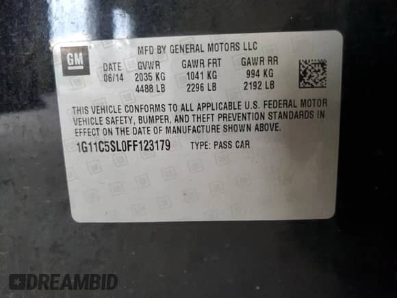 2015 Chevrolet Malibu LT with VIN 1G11C5SL0FF123179, listed as a Copart auction lot 81442105 with 113,317 mi miles and Salvage title. Bid and sale history available at DreamBid. Image 12.