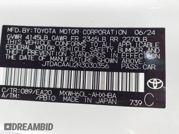 ✅ 2024 Toyota Prius LE • VIN: JTDACAAU2R3030356 • Lot: 43279750. Listed on IAAI with 8,721 mi. Free auction sales archive from the USA and detailed vehicle history report at DreamBid. Image 9.
