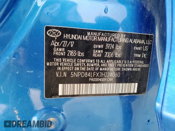 ✅ 2018 Hyundai Elantra Limited • VIN: 5NPD84LFXJH224060 • Lot: 65260435. Listed on Copart with 139,229 mi. Free auction sales archive from the USA and detailed vehicle history report at DreamBid. Image 12.