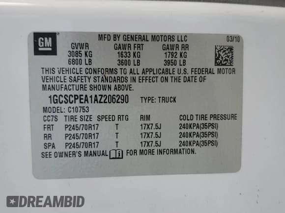 ✅ 2010 Chevrolet Silverado 1500 • VIN: 1GCSCPEA1AZ206290 • Lot: 91825705. Wystawiony na Copart z przebiegiem 178 923 mil. Bezpłatny archiwum sprzedaży aukcyjnych z USA i szczegółowy raport historii pojazdu na DreamBid. Zdjęcie 12.